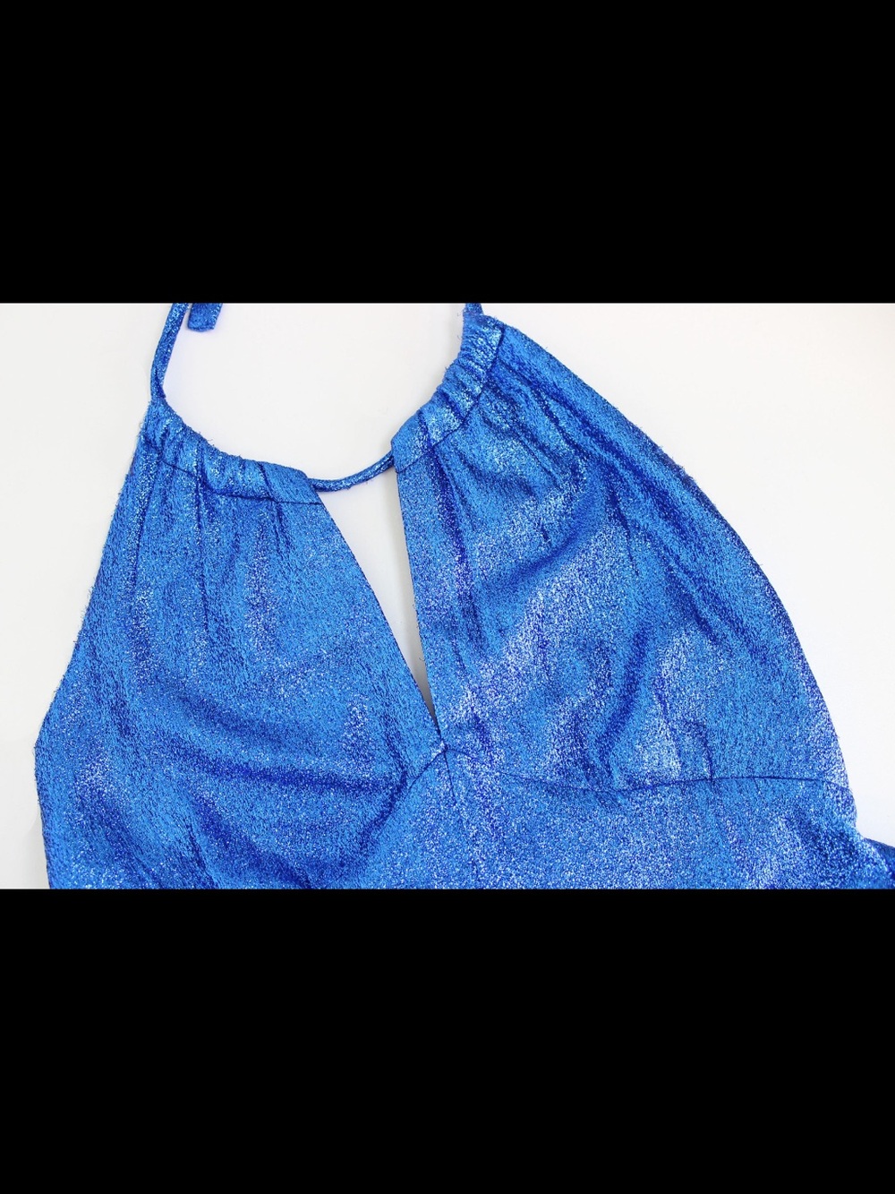 Vintage 70s Electric Blue Halter Maxi Dress - Picture 7 of 8
